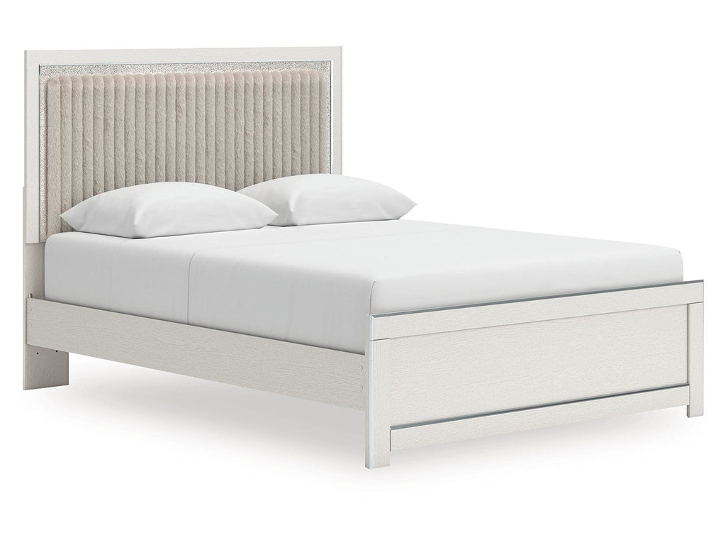 Zuraleus White Queen Upholstered Panel Platform Bed