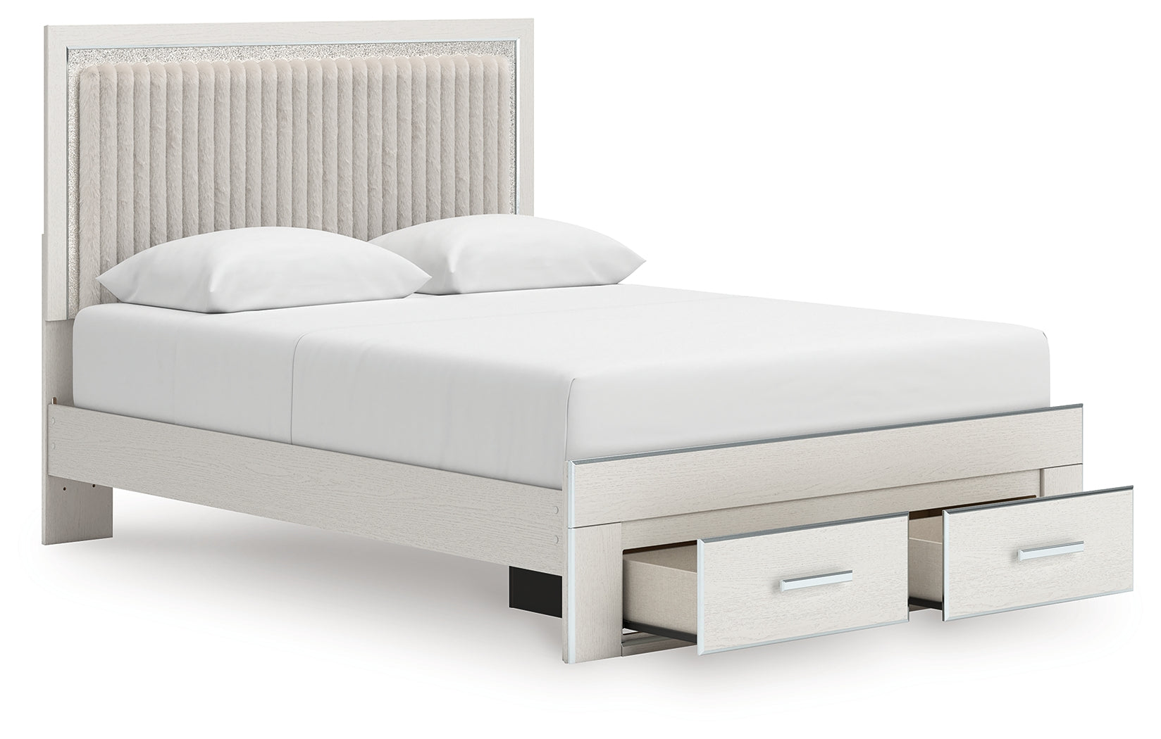 Zuraleus White Queen Upholstered Panel Platform Storage Bed