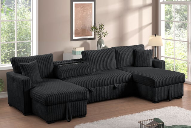 July Black Double Storage Chaise Sectional (w/ Pull Out Bed)